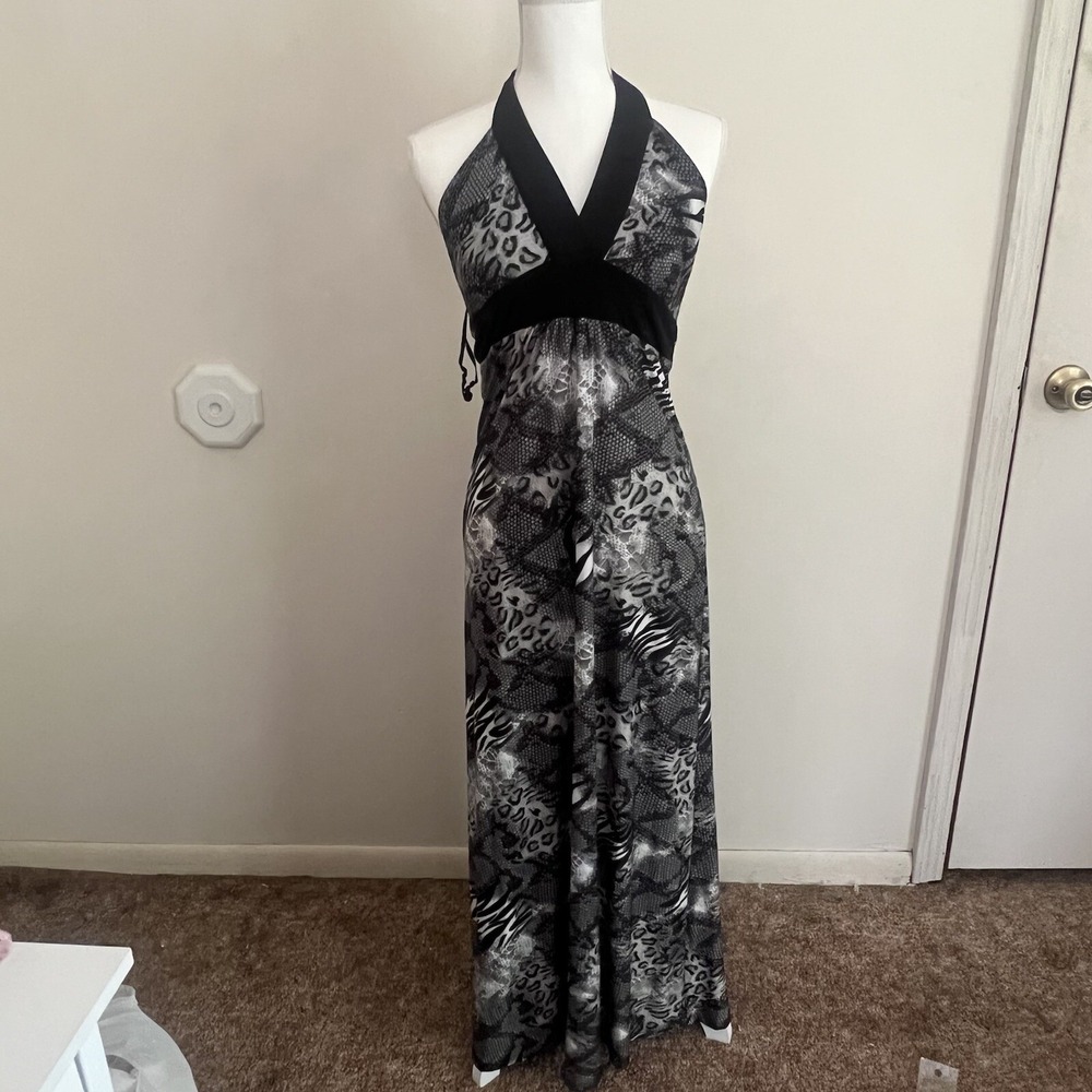 Y2K Pretty Young Thing Mixed Animal Print Halter Neck  Maxi Dress SZ M-L